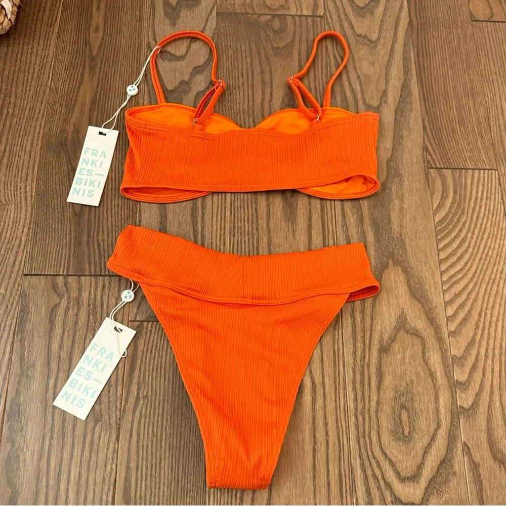 Frankie’s Bikinis Set Cleo Plisse Top Nick Plisse Cheeky Bottom Marigold Orange